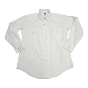 Vintage Karman Western Shirt Mens 16.5 34 Pearl Snap White Long Sleeve Rodeo